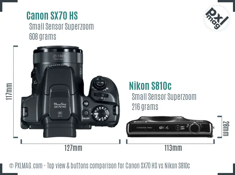 Canon SX70 HS vs Nikon S810c top view buttons comparison
