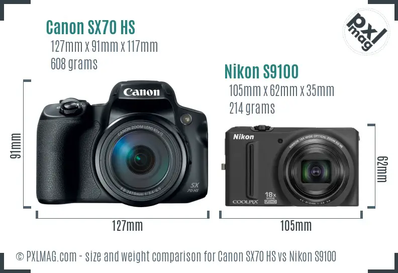 Canon SX70 HS vs Nikon S9100 size comparison