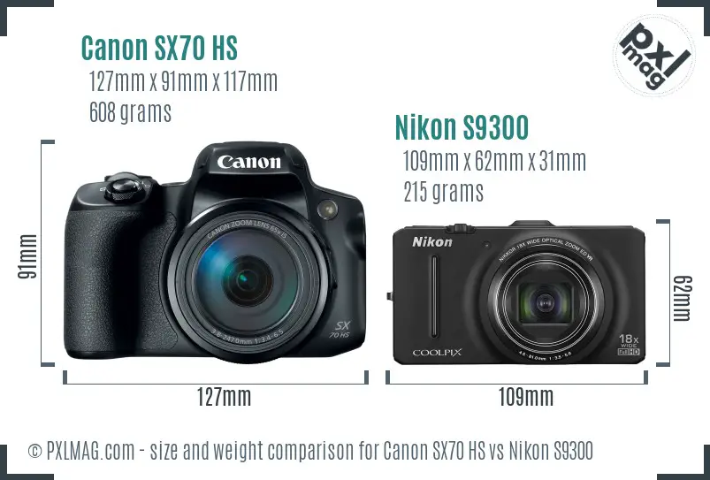Canon SX70 HS vs Nikon S9300 size comparison