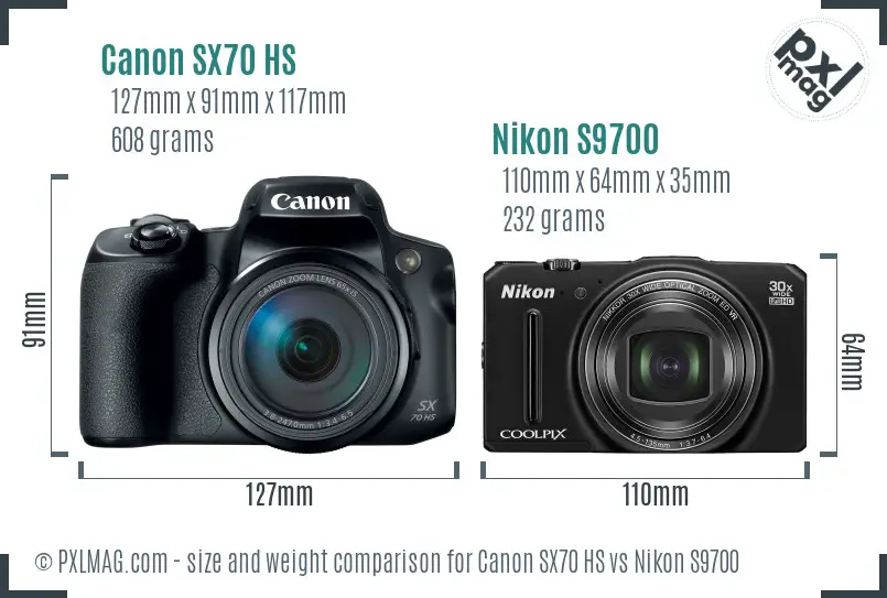 Canon SX70 HS vs Nikon S9700 size comparison