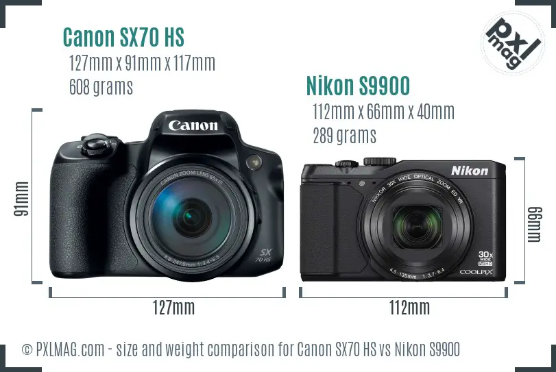 Canon SX70 HS vs Nikon S9900 size comparison