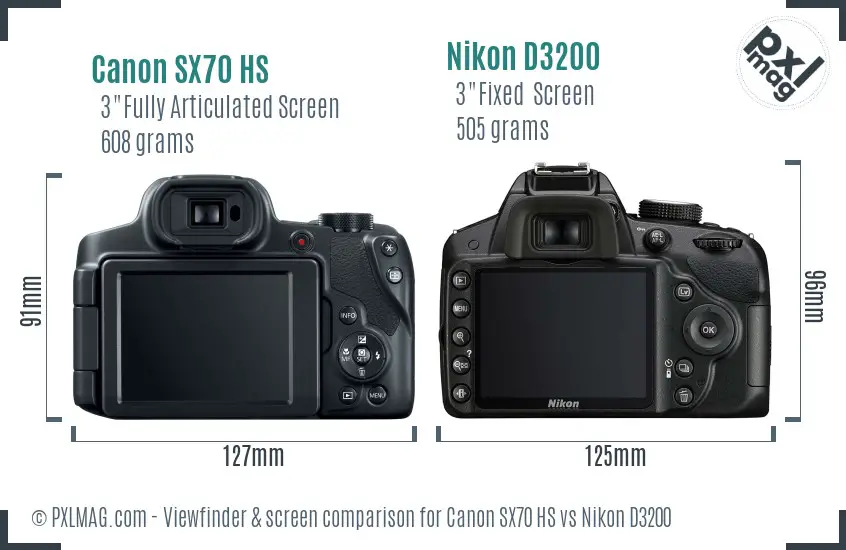 Canon SX70 HS vs Nikon D3200 Screen and Viewfinder comparison