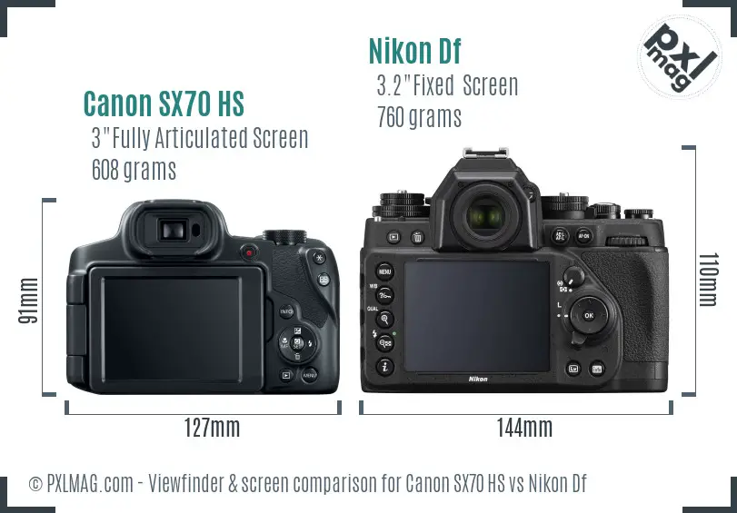 Canon SX70 HS vs Nikon Df Screen and Viewfinder comparison