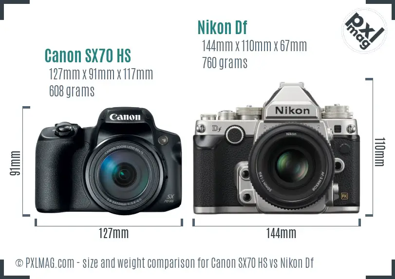 Canon SX70 HS vs Nikon Df size comparison