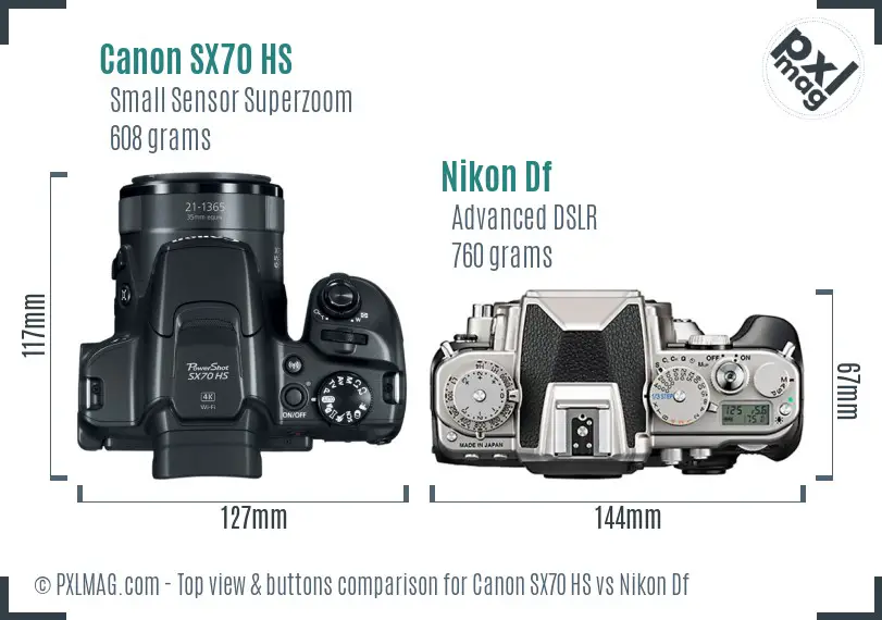Canon SX70 HS vs Nikon Df top view buttons comparison