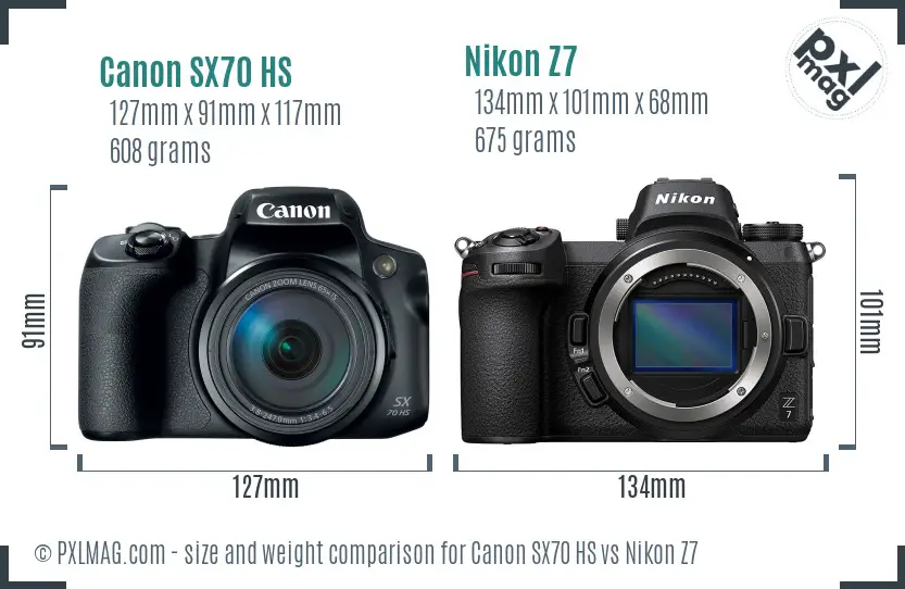 Canon SX70 HS vs Nikon Z7 size comparison