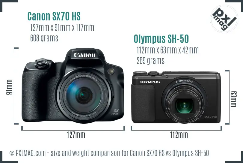 Canon SX70 HS vs Olympus SH-50 size comparison