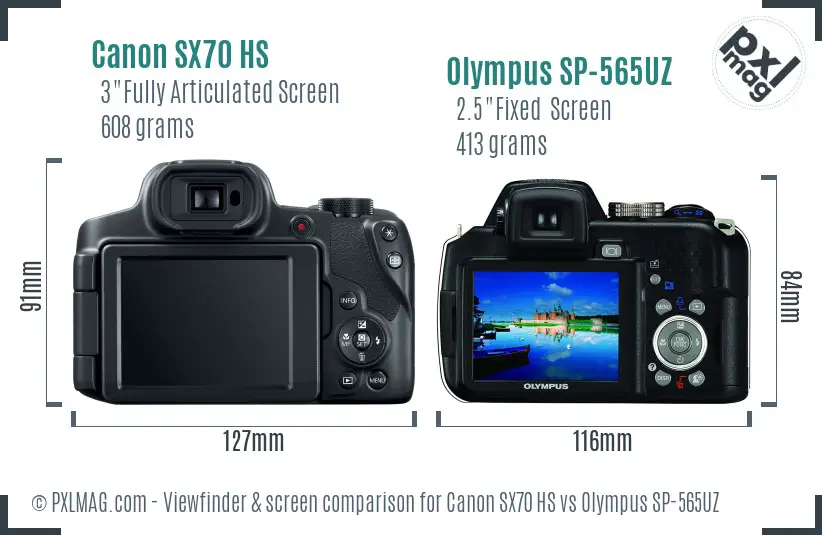 Canon SX70 HS vs Olympus SP-565UZ Screen and Viewfinder comparison