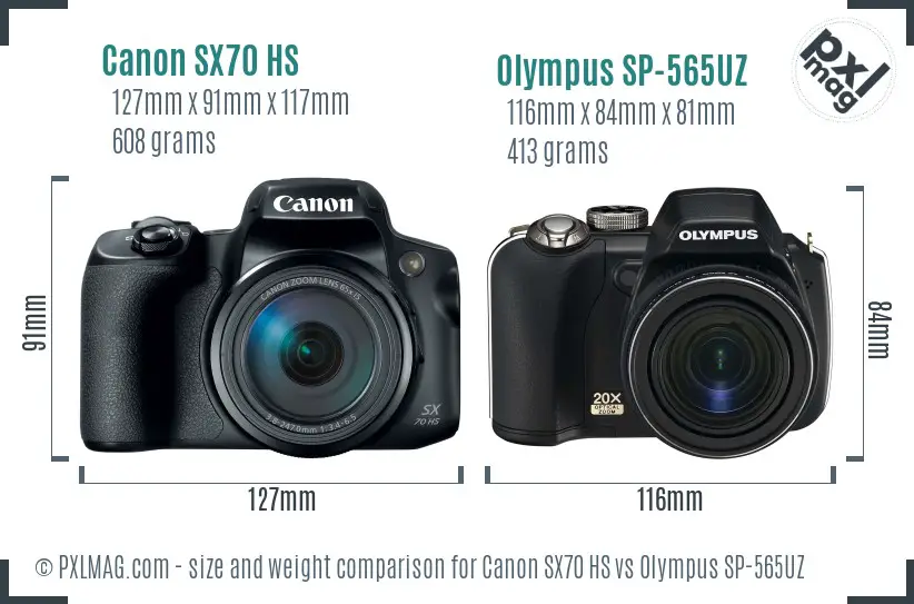Canon SX70 HS vs Olympus SP-565UZ size comparison
