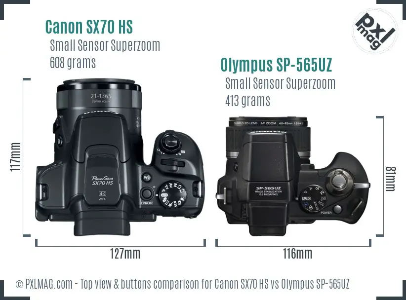 Canon SX70 HS vs Olympus SP-565UZ top view buttons comparison