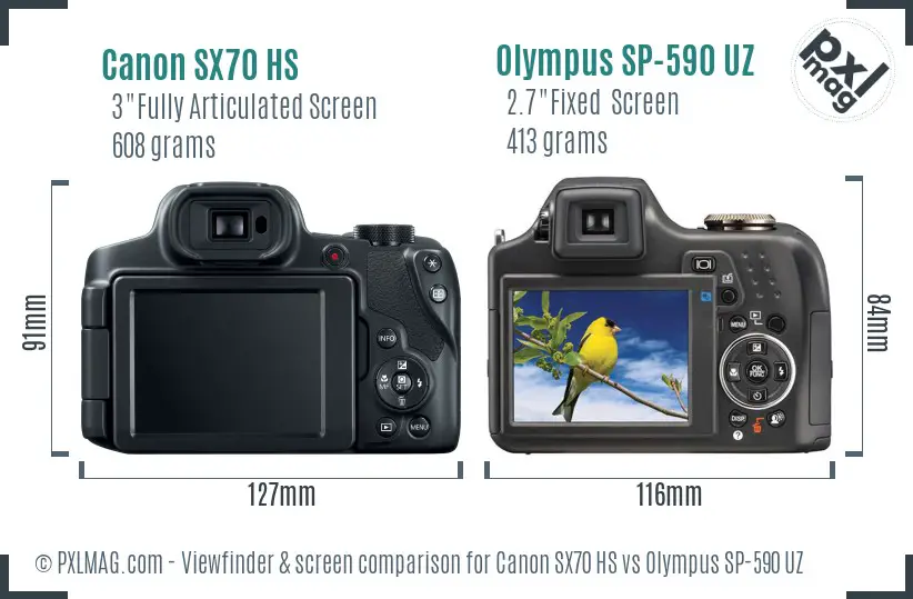 Canon SX70 HS vs Olympus SP-590 UZ Screen and Viewfinder comparison