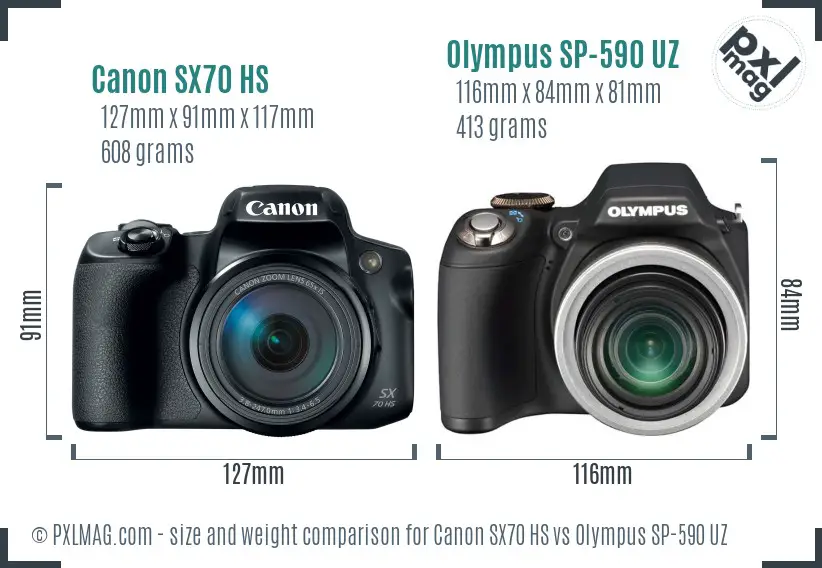 Canon SX70 HS vs Olympus SP-590 UZ size comparison