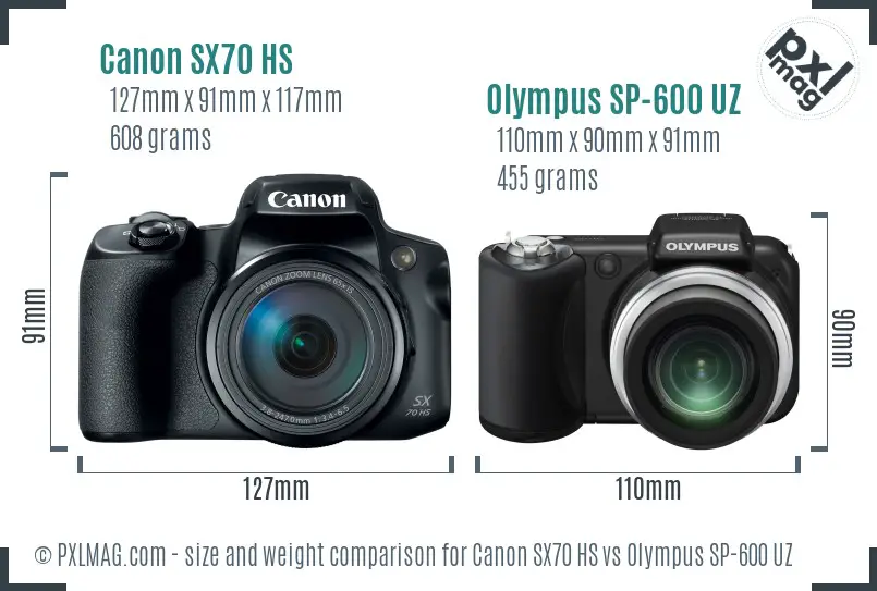 Canon SX70 HS vs Olympus SP-600 UZ size comparison