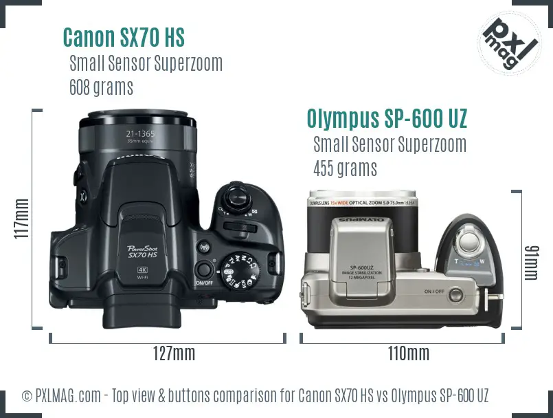 Canon SX70 HS vs Olympus SP-600 UZ top view buttons comparison