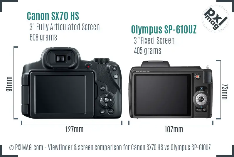 Canon SX70 HS vs Olympus SP-610UZ Screen and Viewfinder comparison