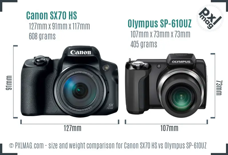 Canon SX70 HS vs Olympus SP-610UZ size comparison