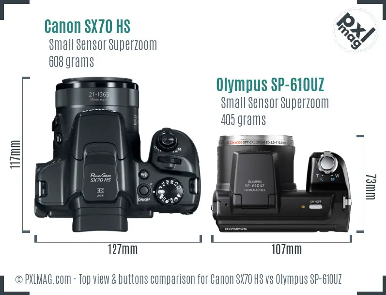 Canon SX70 HS vs Olympus SP-610UZ top view buttons comparison