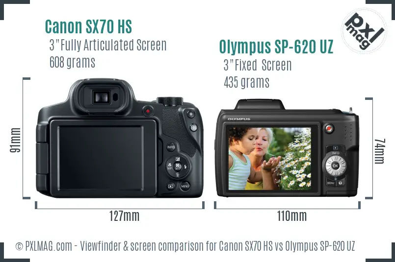 Canon SX70 HS vs Olympus SP-620 UZ Screen and Viewfinder comparison