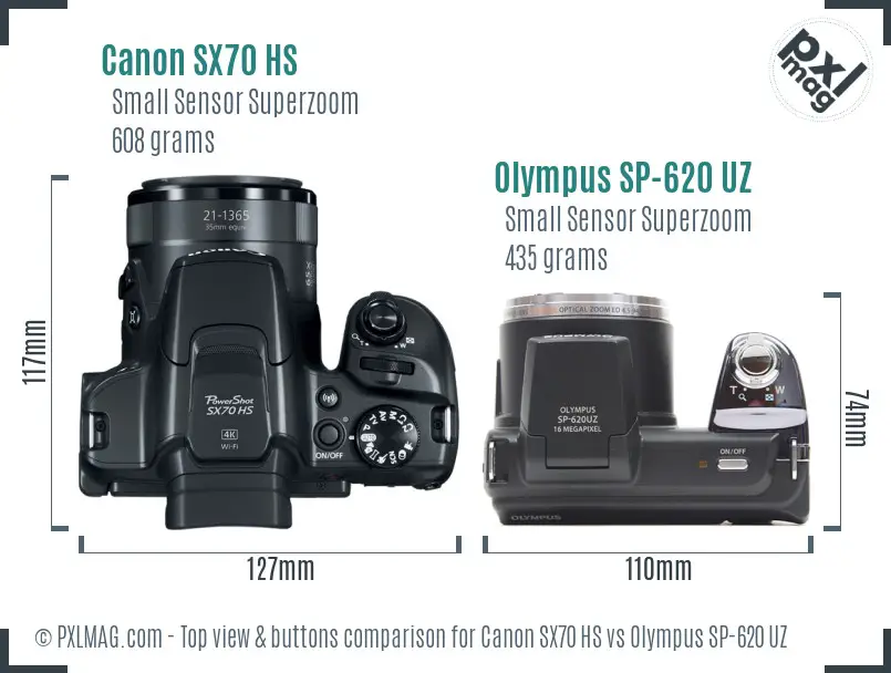 Canon SX70 HS vs Olympus SP-620 UZ top view buttons comparison