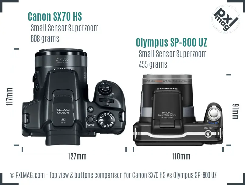 Canon SX70 HS vs Olympus SP-800 UZ top view buttons comparison