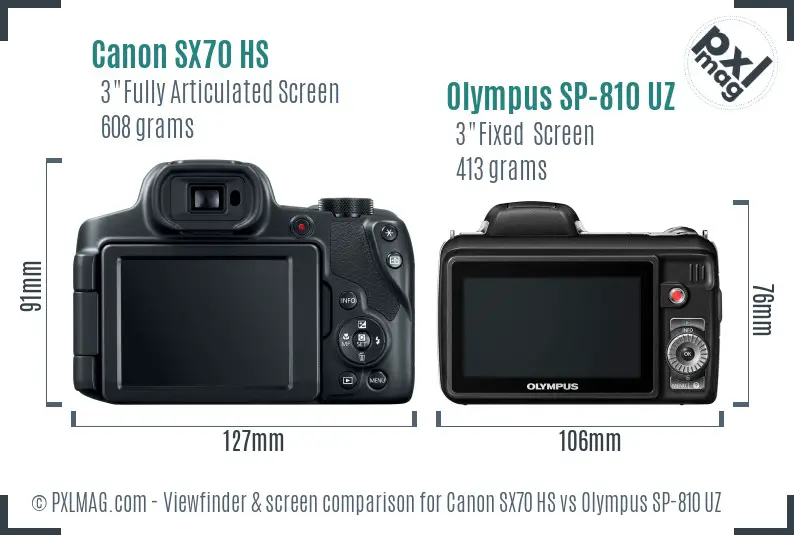 Canon SX70 HS vs Olympus SP-810 UZ Screen and Viewfinder comparison