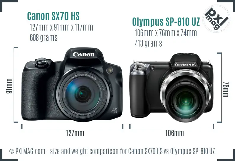 Canon SX70 HS vs Olympus SP-810 UZ size comparison