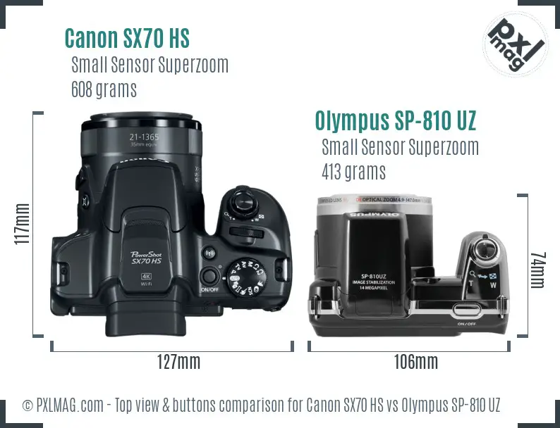 Canon SX70 HS vs Olympus SP-810 UZ top view buttons comparison