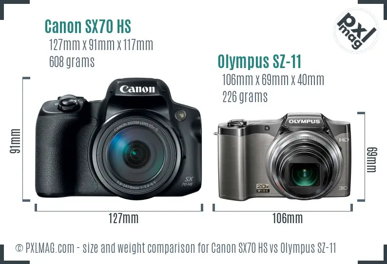 Canon SX70 HS vs Olympus SZ-11 size comparison