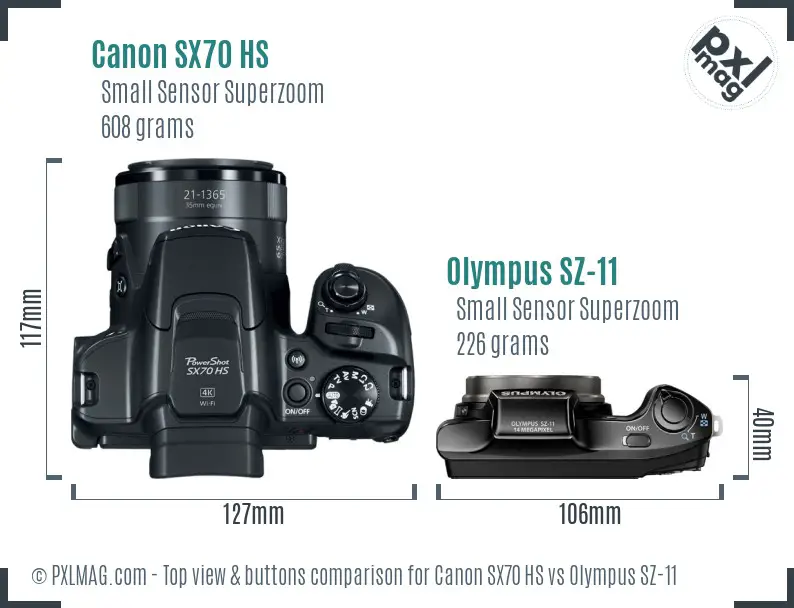 Canon SX70 HS vs Olympus SZ-11 top view buttons comparison