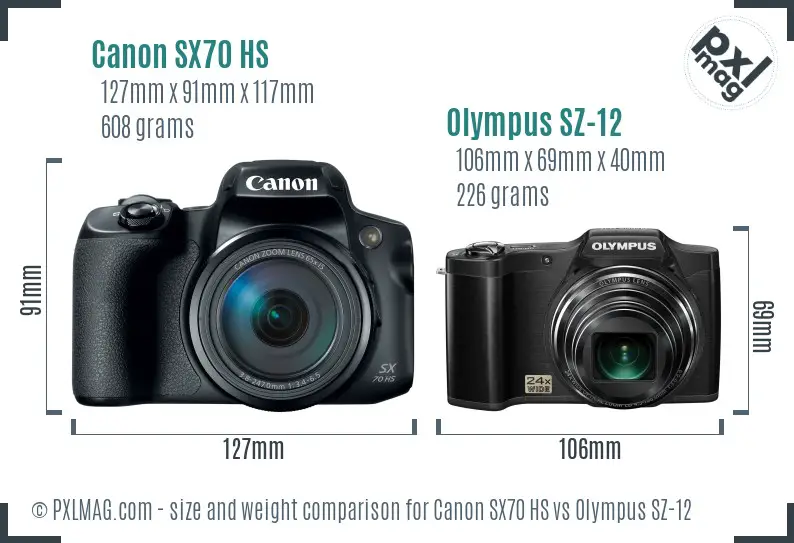 Canon SX70 HS vs Olympus SZ-12 size comparison
