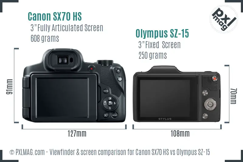 Canon SX70 HS vs Olympus SZ-15 Screen and Viewfinder comparison
