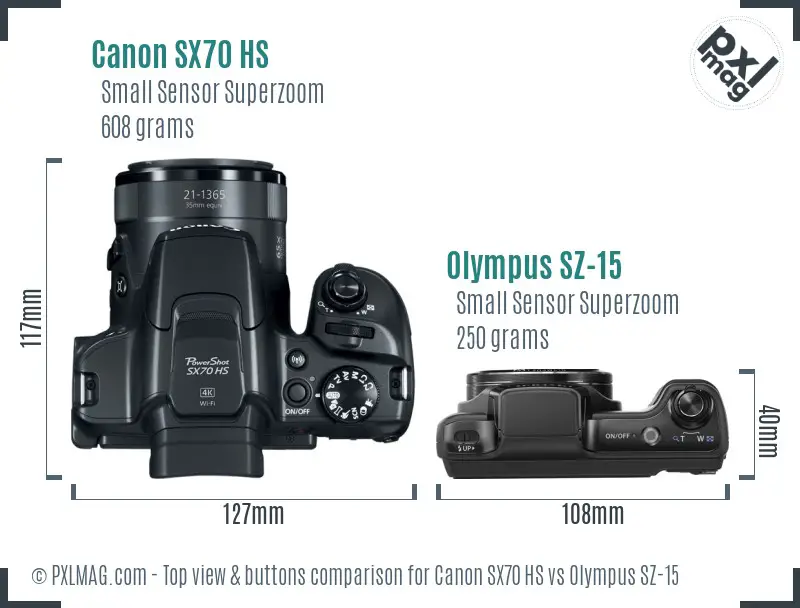Canon SX70 HS vs Olympus SZ-15 top view buttons comparison