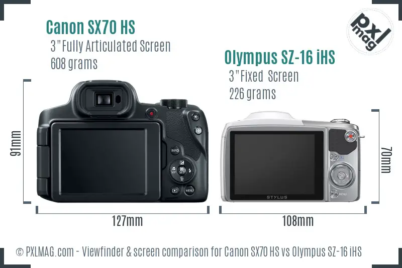 Canon SX70 HS vs Olympus SZ-16 iHS Screen and Viewfinder comparison