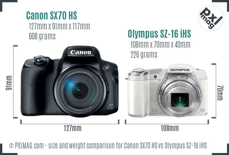 Canon SX70 HS vs Olympus SZ-16 iHS size comparison