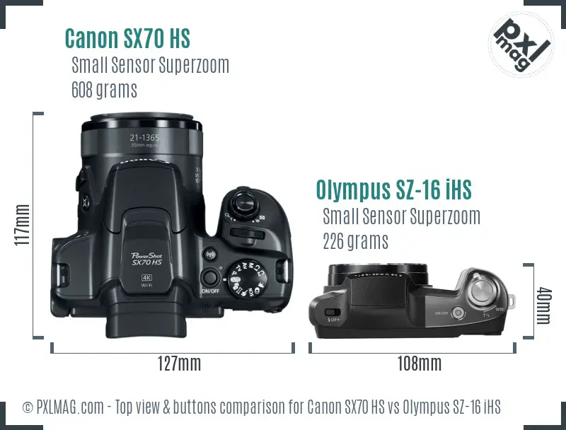 Canon SX70 HS vs Olympus SZ-16 iHS top view buttons comparison