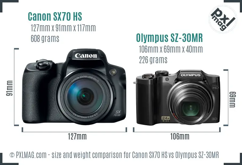 Canon SX70 HS vs Olympus SZ-30MR size comparison