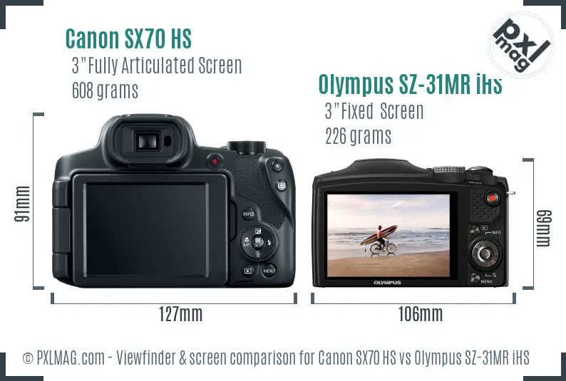 Canon SX70 HS vs Olympus SZ-31MR iHS Screen and Viewfinder comparison