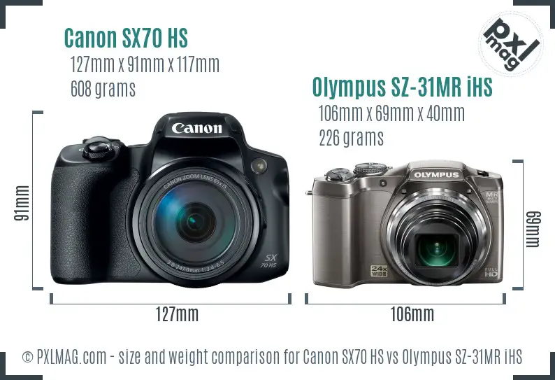 Canon SX70 HS vs Olympus SZ-31MR iHS size comparison