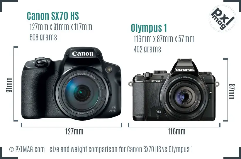Canon SX70 HS vs Olympus 1 size comparison