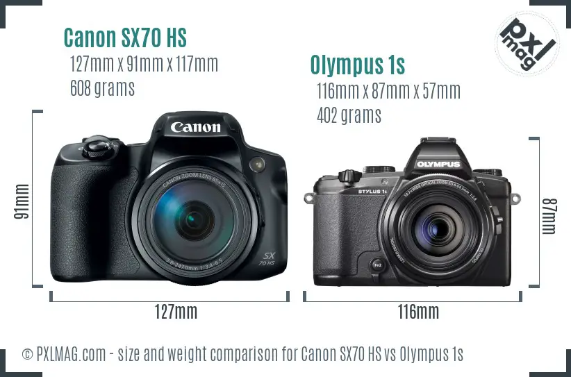 Canon SX70 HS vs Olympus 1s size comparison
