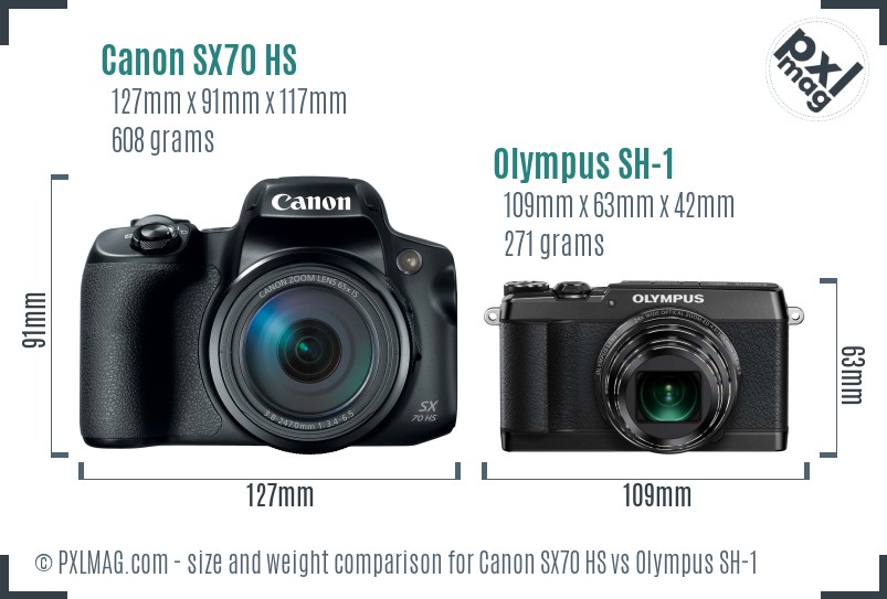 Canon SX70 HS vs Olympus SH-1 size comparison