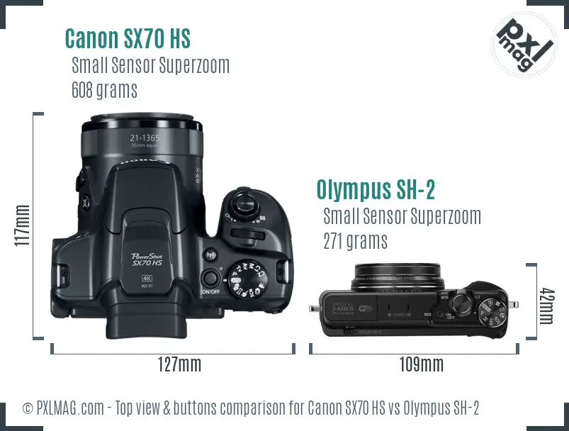 Canon SX70 HS vs Olympus SH-2 top view buttons comparison