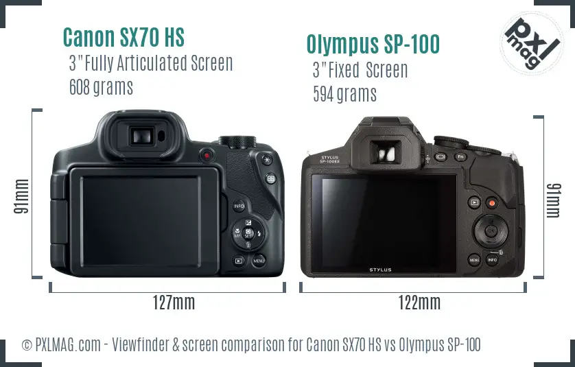 Canon SX70 HS vs Olympus SP-100 Screen and Viewfinder comparison