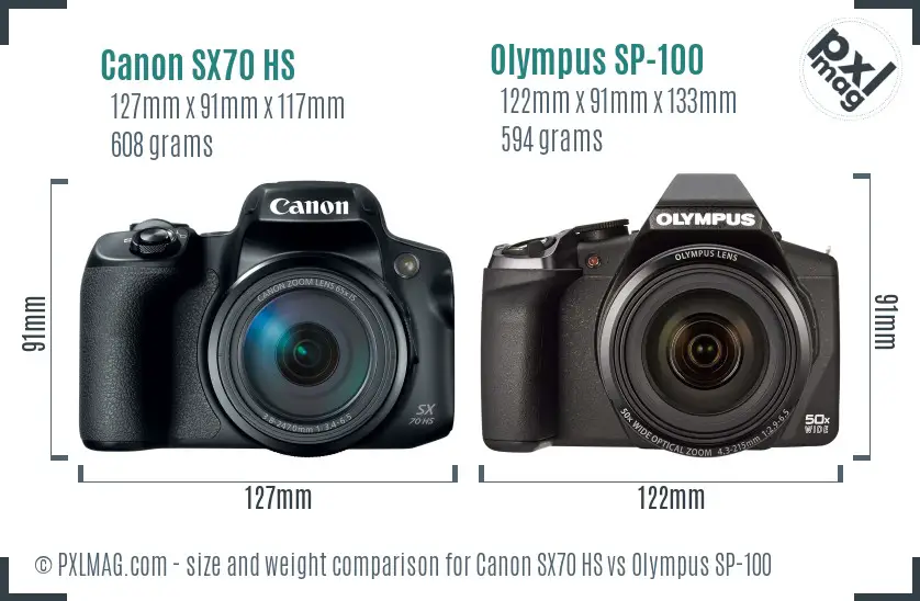 Canon SX70 HS vs Olympus SP-100 size comparison