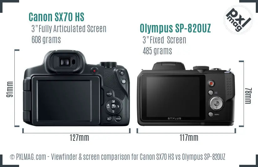 Canon SX70 HS vs Olympus SP-820UZ Screen and Viewfinder comparison