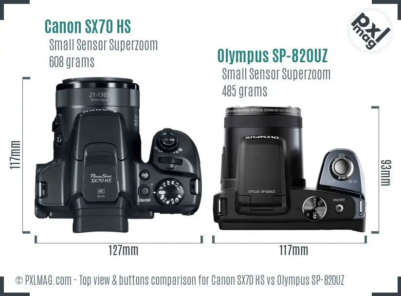 Canon SX70 HS vs Olympus SP-820UZ top view buttons comparison