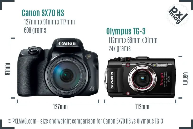 Canon SX70 HS vs Olympus TG-3 size comparison