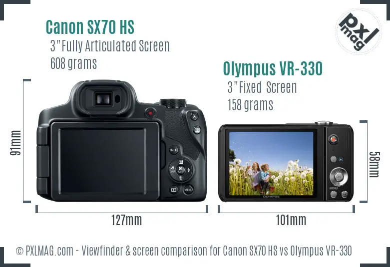 Canon SX70 HS vs Olympus VR-330 Screen and Viewfinder comparison