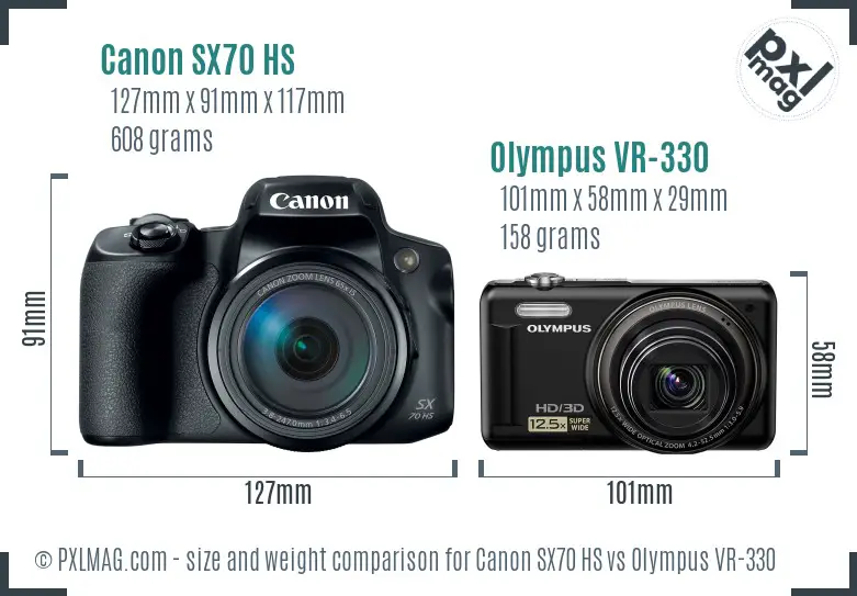 Canon SX70 HS vs Olympus VR-330 size comparison