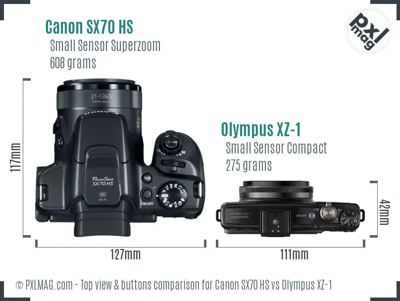 Canon SX70 HS vs Olympus XZ-1 top view buttons comparison